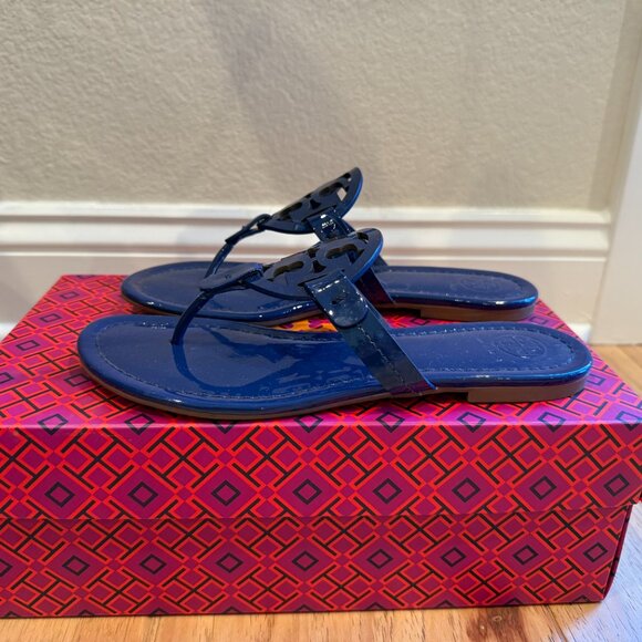 Tory Burch Miller Sandals Bright Indigo Patent Leather - Size 6 - Excellent - Picture 2 of 7